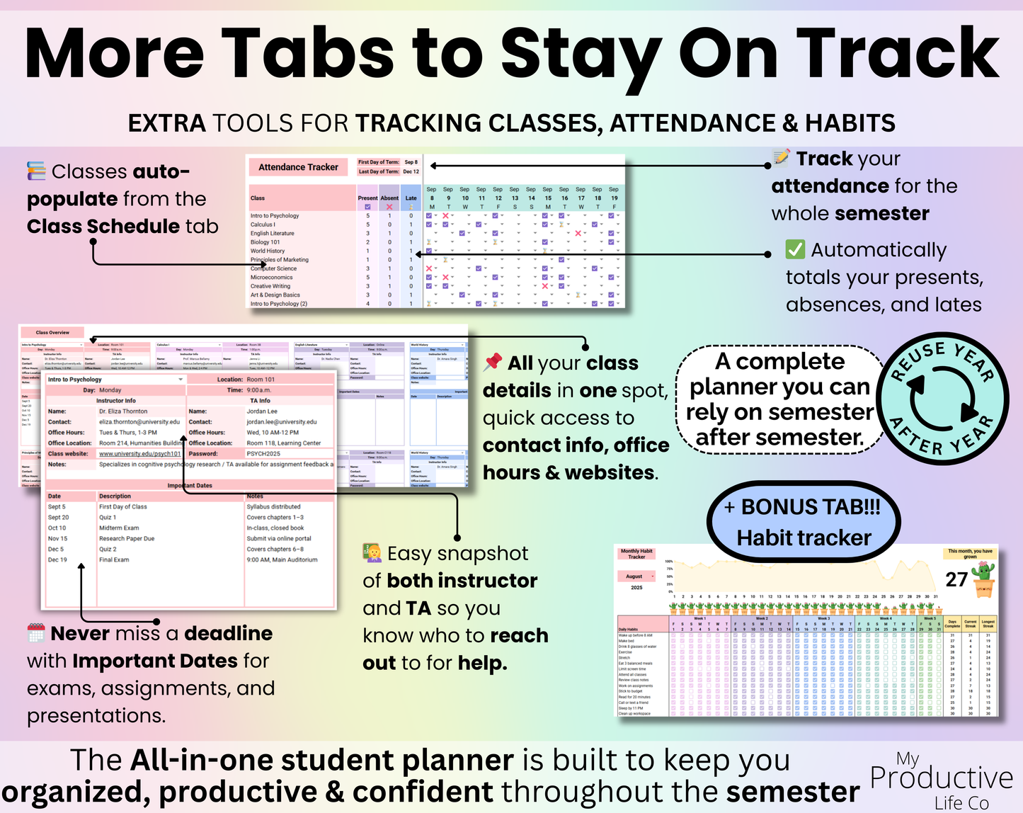 All-in-One Student Planner Google Sheets & Excel Assignment Tracker Template