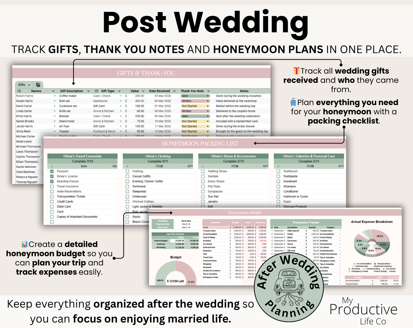 Ultimate Wedding Planner Spreadsheet: Budget, Guest List, Vendors, Timeline (Google Sheets, Excel)
