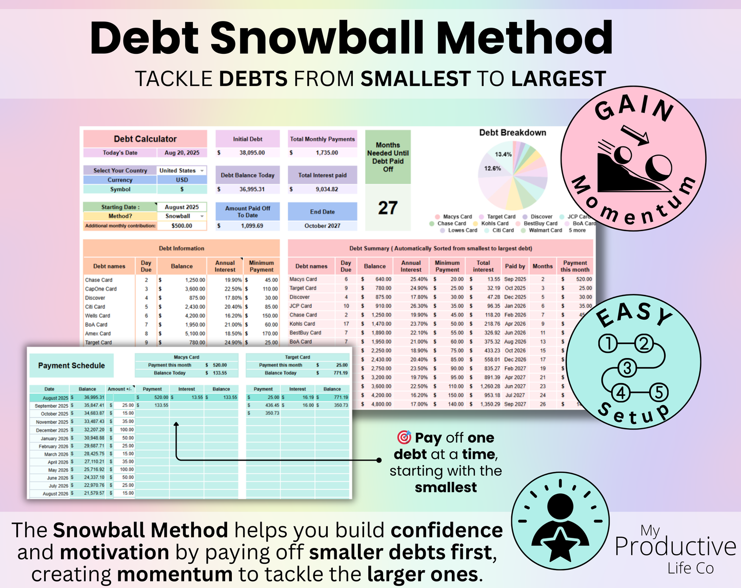 Debt Snowball / Avalanche Calculator Spreadsheet Google Sheets and Excel Template