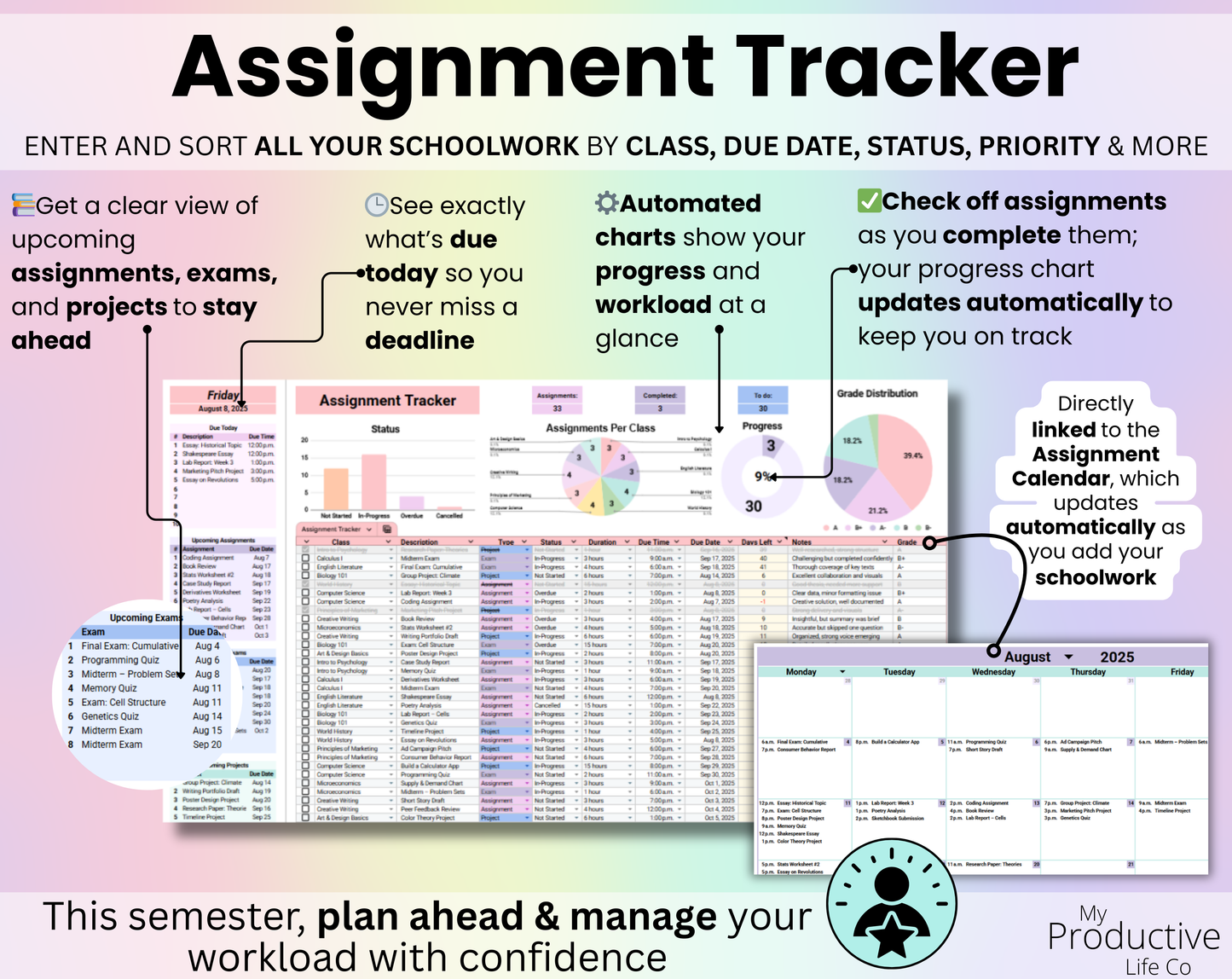 All-in-One Student Planner Google Sheets & Excel Assignment Tracker Template