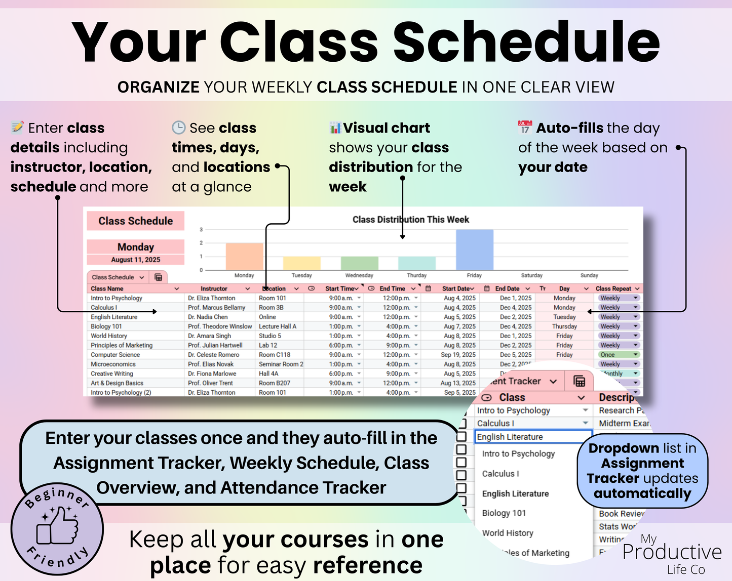 All-in-One Student Planner Google Sheets & Excel Assignment Tracker Template