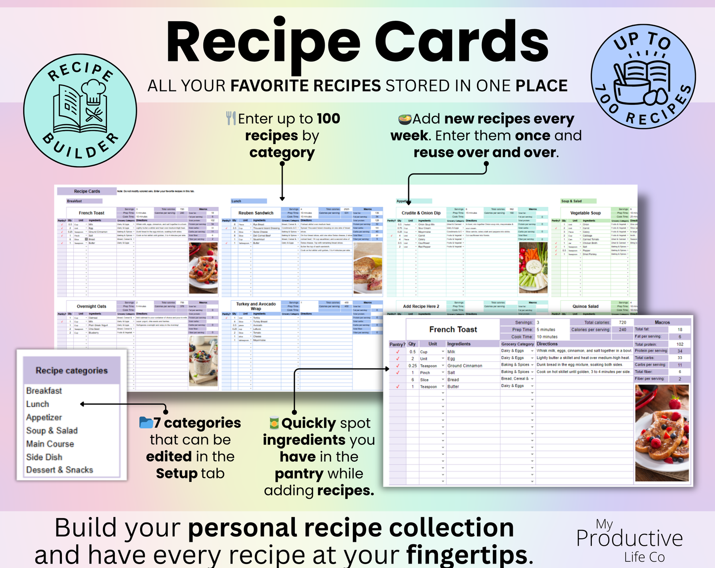 Weekly Meal Planner Spreadsheet Google Sheets and Excel Template