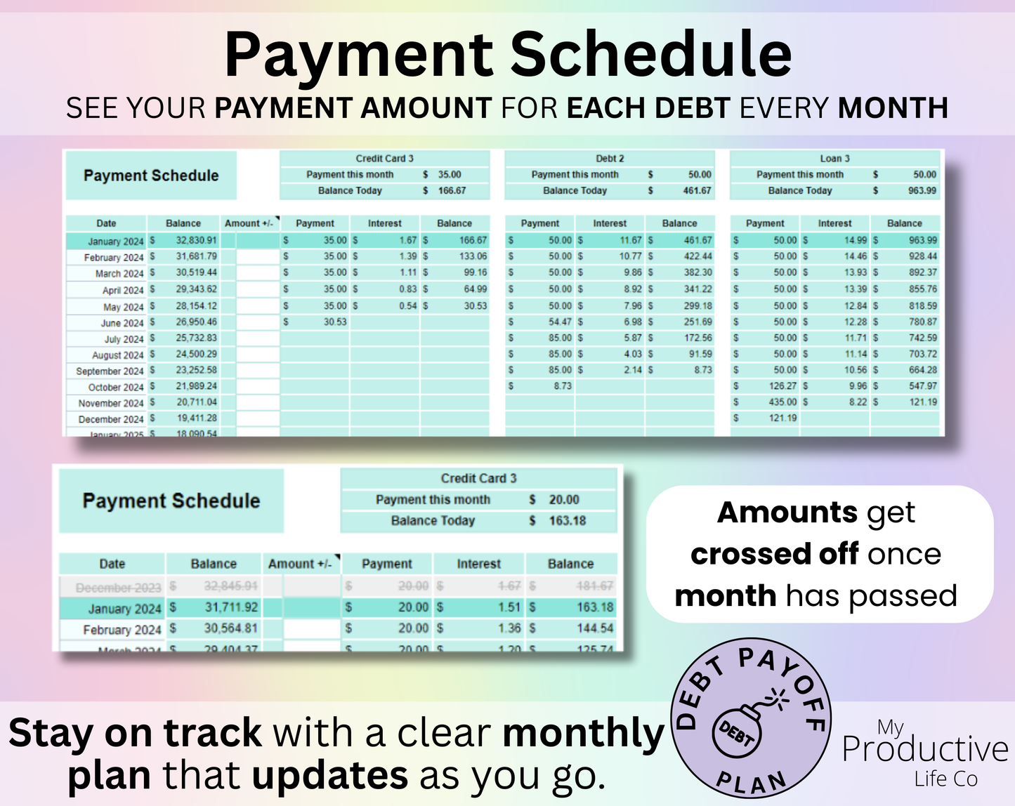 Debt Snowball / Avalanche Calculator Spreadsheet Google Sheets and Excel Template