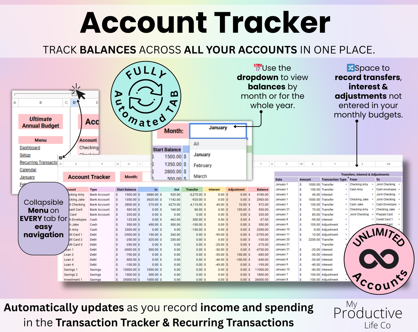 Annual & Monthly Budget Spreadsheet - Google Sheets & Excel Template for Personal Finance
