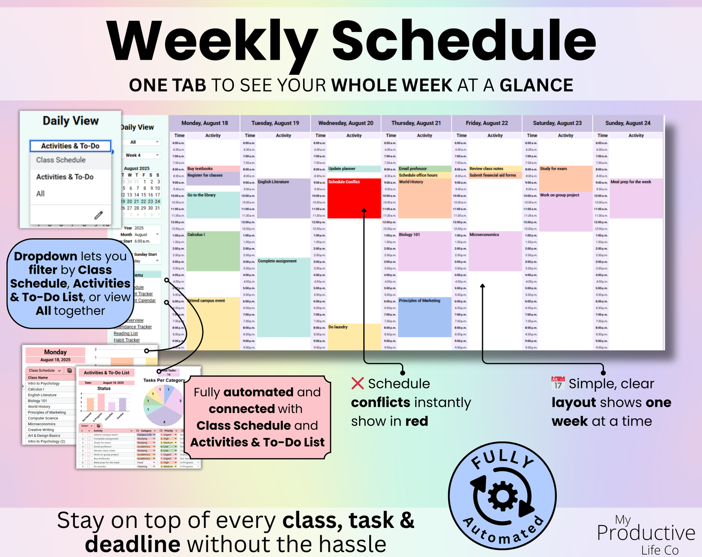 All-in-One Student Planner Google Sheets & Excel Assignment Tracker Template