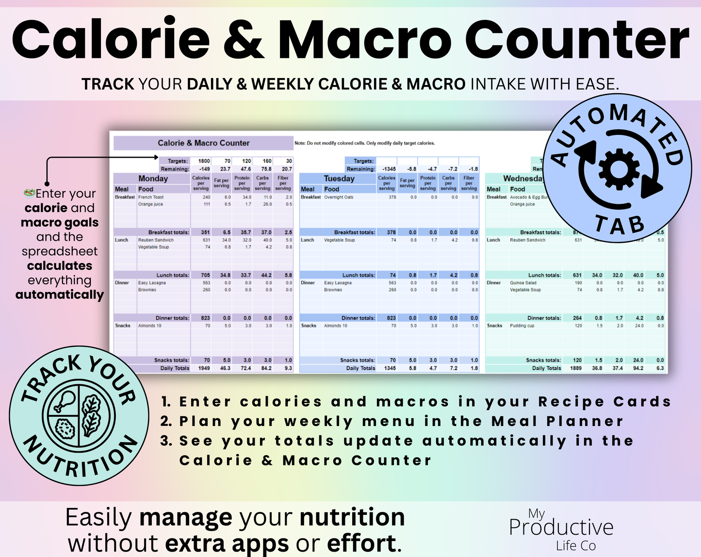 Weekly Meal Planner Spreadsheet Google Sheets and Excel Template
