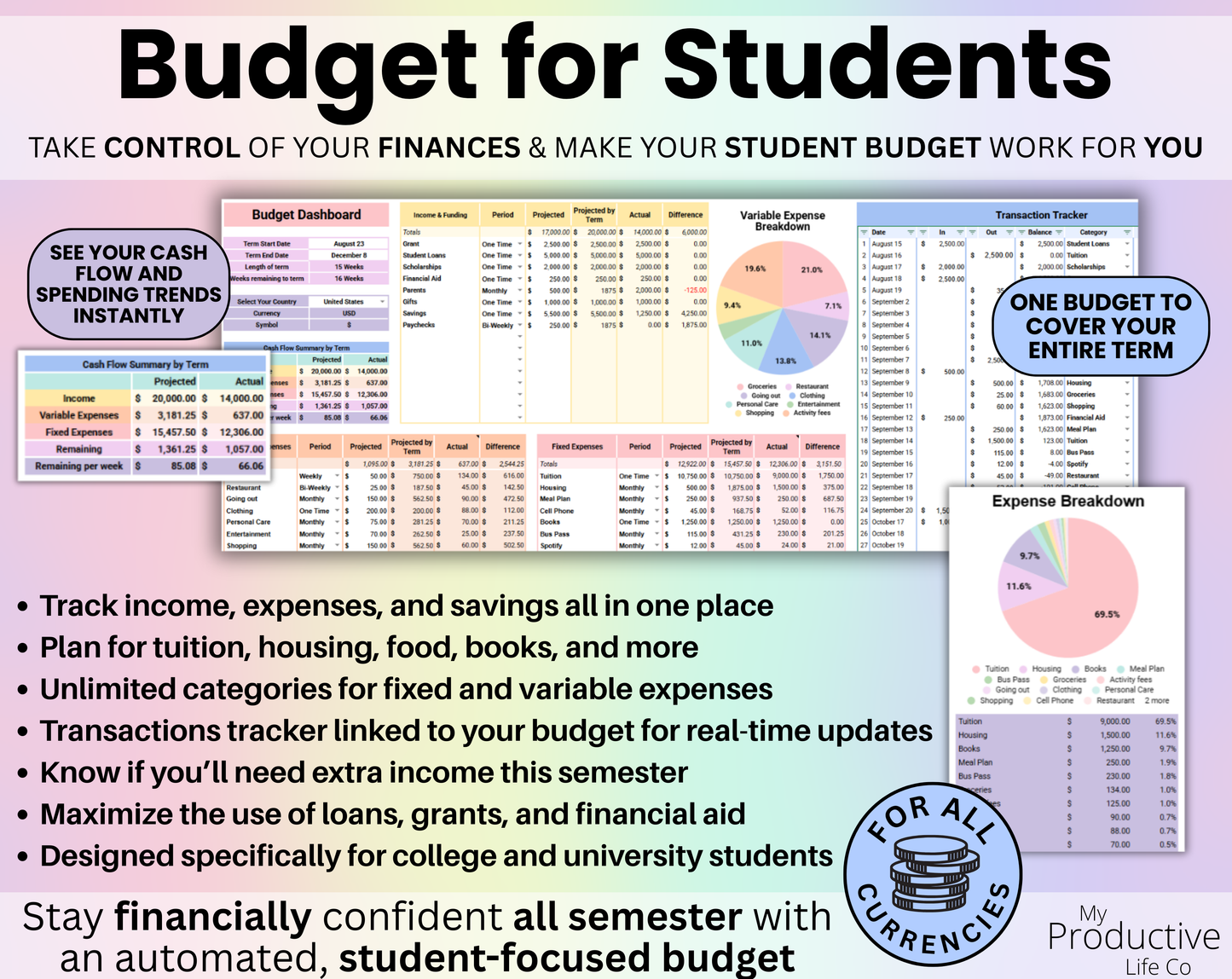 All-in-One Student Planner Google Sheets & Excel Assignment Tracker Template
