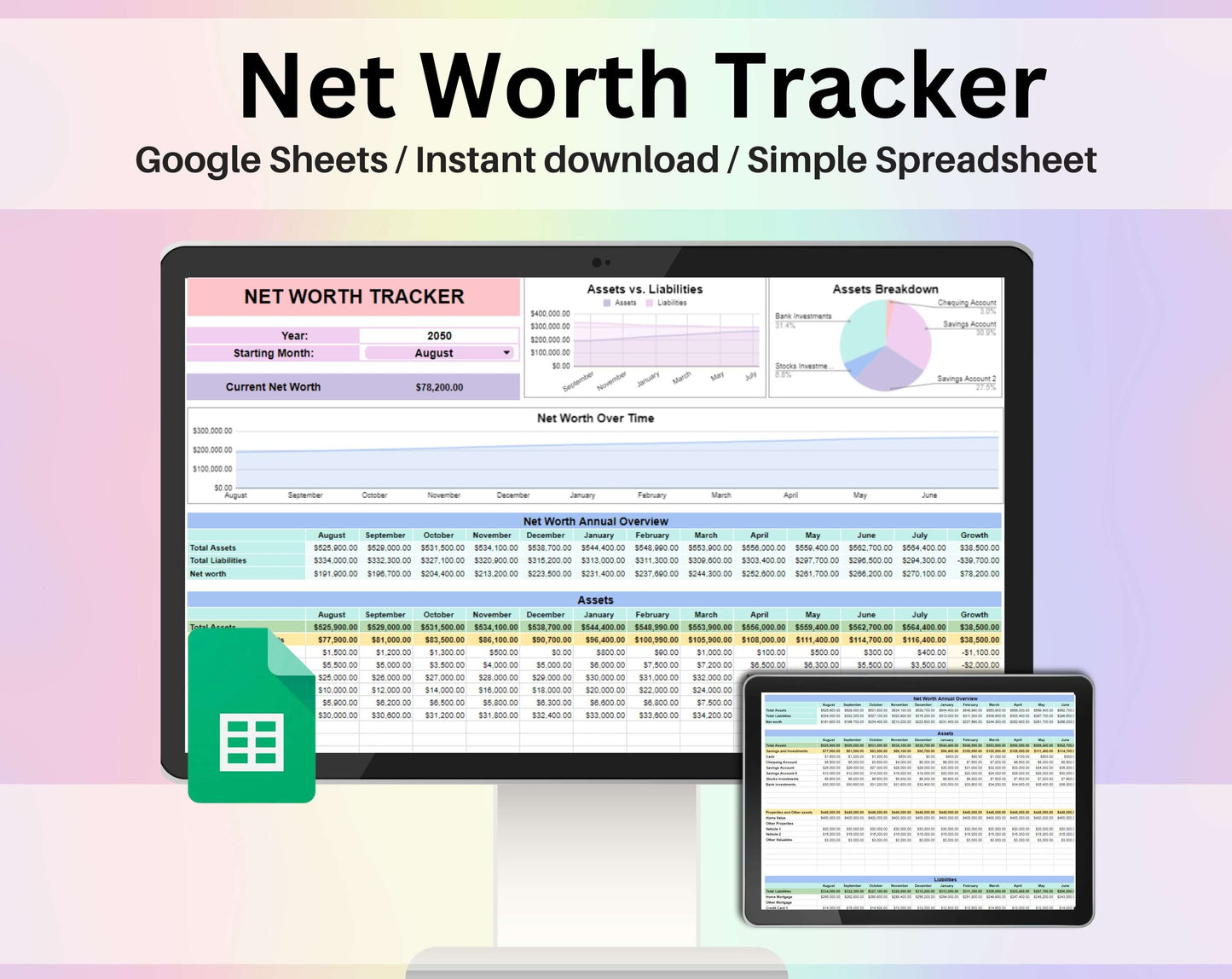 Net Worth Tracker Spreadsheet Google Sheets Template