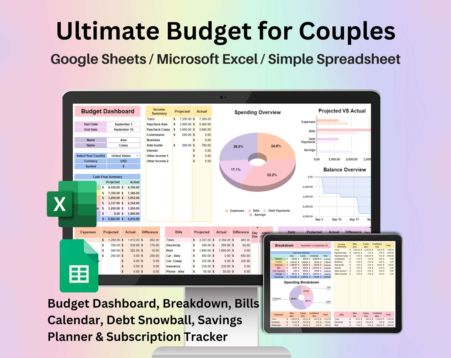Ultimate Budget for Couples Spreadsheet Google Sheets and Excel Template