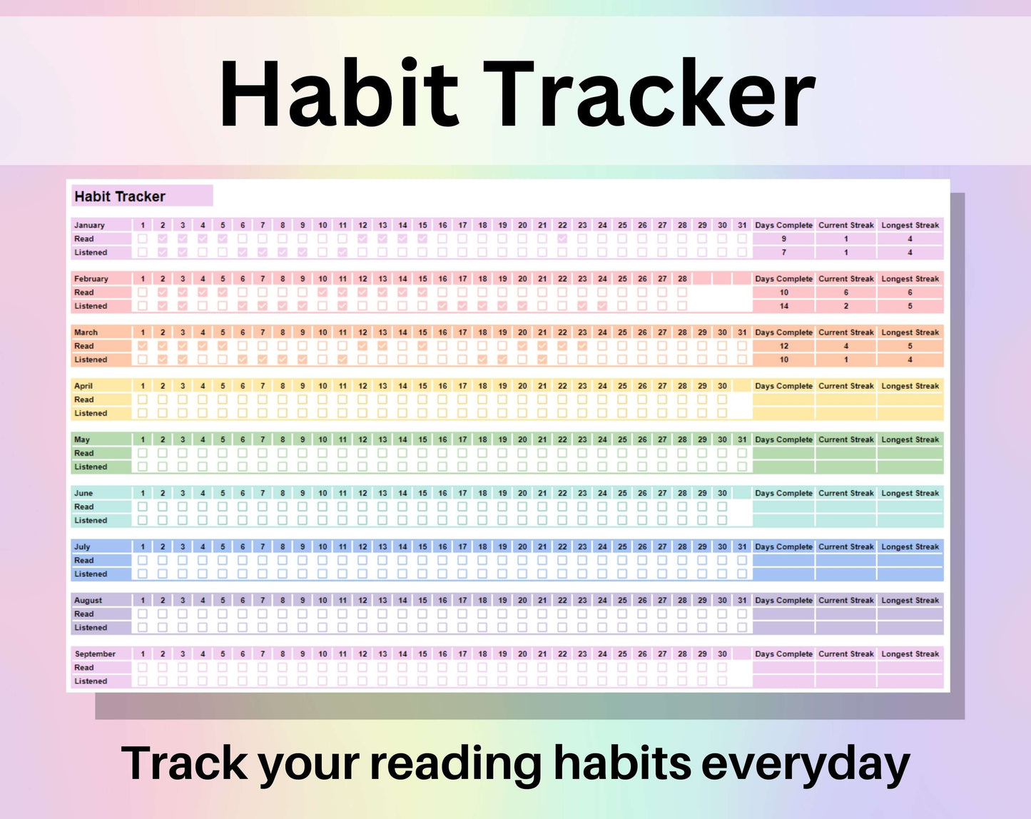 Book Tracker and Reading List in cute pastel colors.