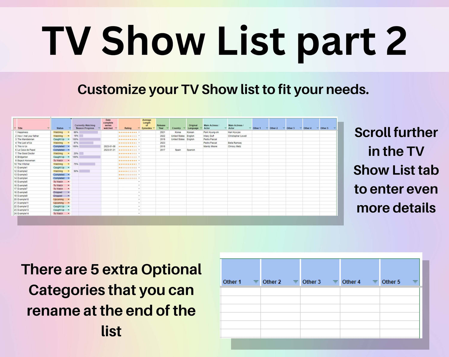 TV Show Tracker Spreadsheet Google Sheets Excel Television Series Tracker Dashboard To be Watched Title Watch Schedule Sitcom List Tracker