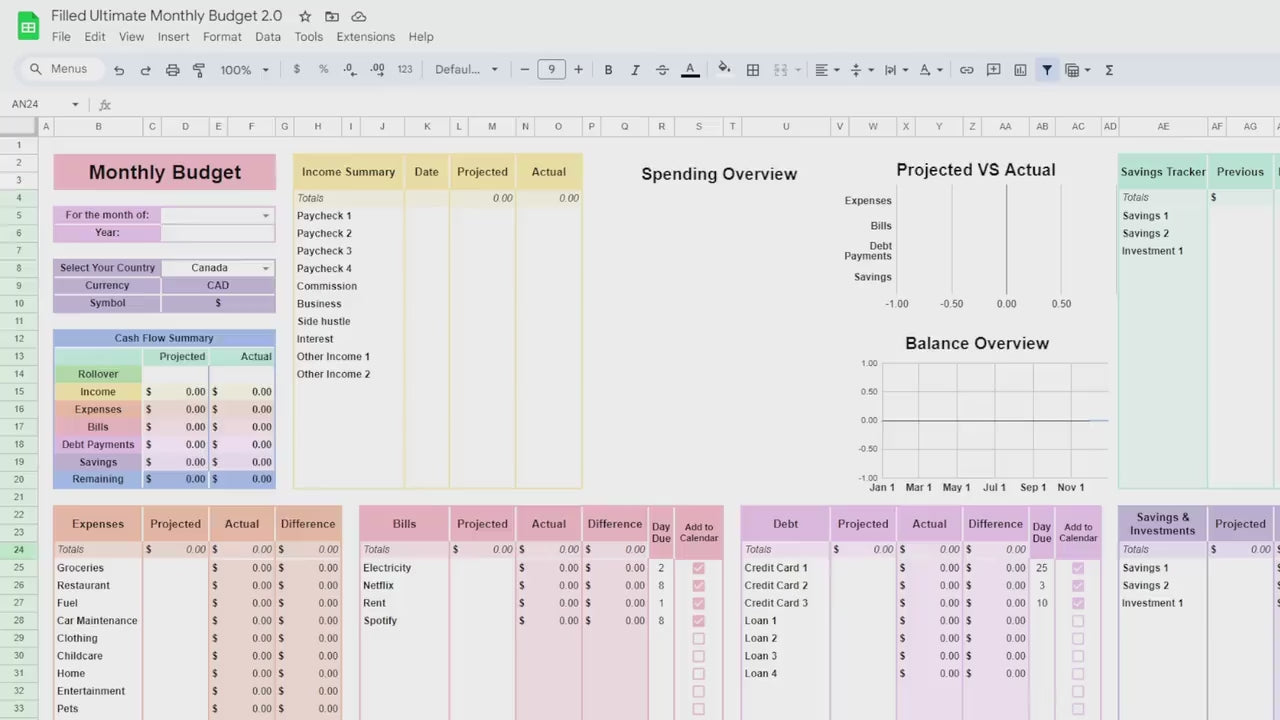 Monthly Budget Spreadsheet Google Sheets Excel Template Digital Financial Planner Beginners Personal Finance Worksheet Subscription Tracker
