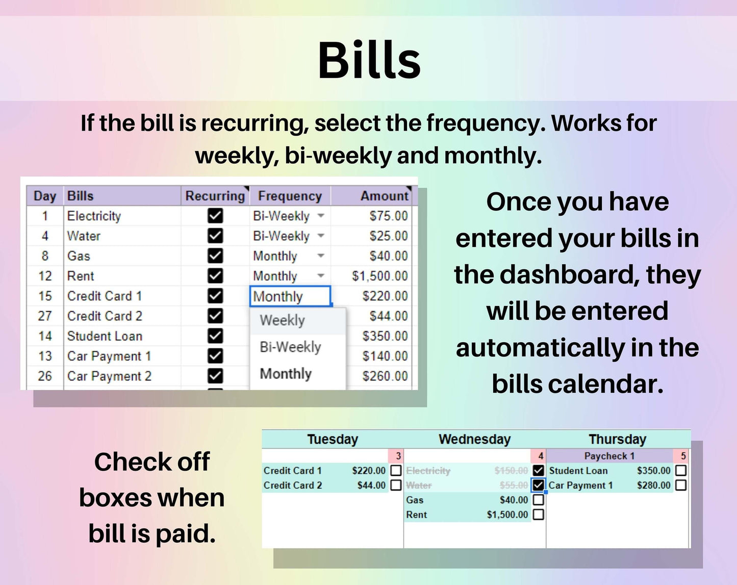 Bill Calendar Spreadsheet Google Sheets Excel Monthly Calendar Debt & Bill Payment Checklist Personal Finance Income Tracker Digital Planner