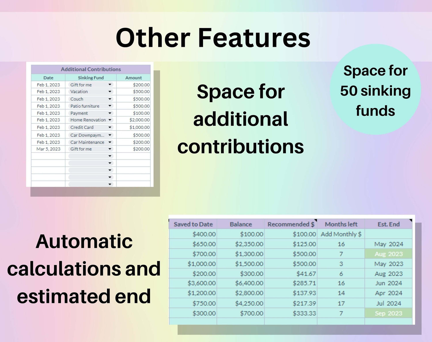 Sinking Funds Tracker Spreadsheet Rainbow Google Sheets Excel Template Digital Savings Plan Calculator Tracking Financial Planner Worksheet