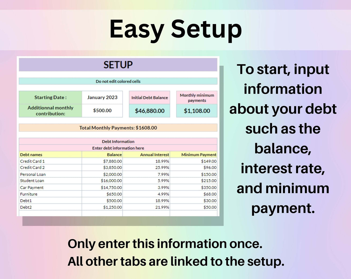 Debt Dashboard Spreadsheet Google Sheets Excel Template Debt Avalanche & Debt Snowball Calculator Payment Schedule Tracker Payoff Planner