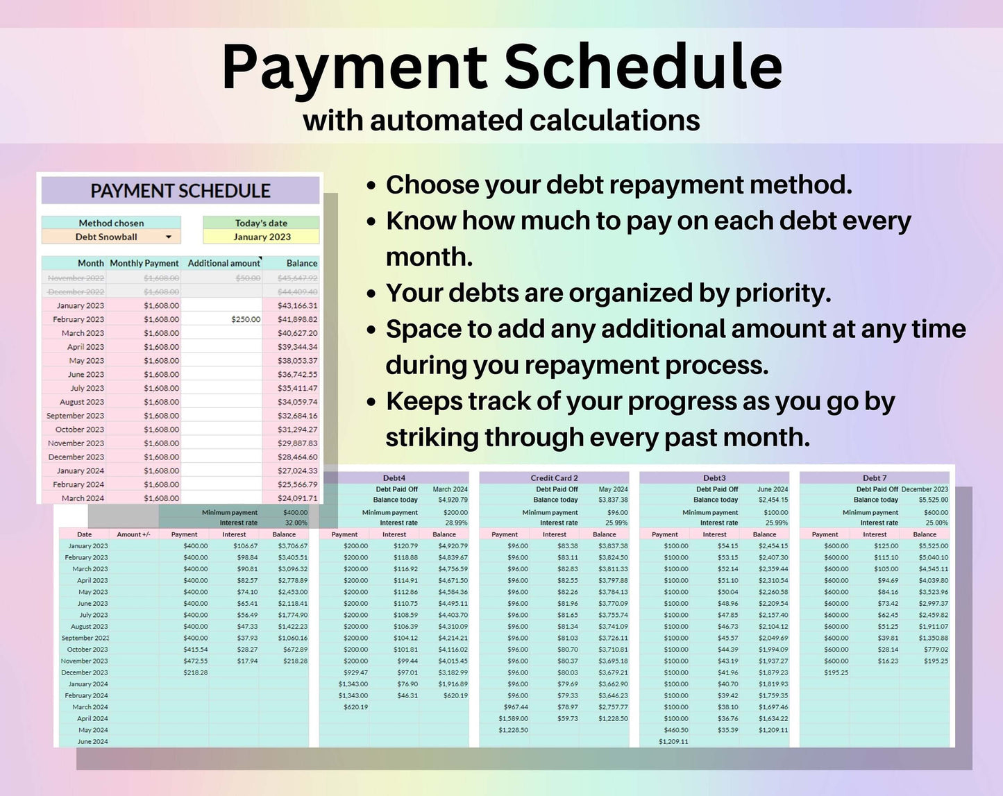 Debt Dashboard Spreadsheet Google Sheets Excel Template Debt Avalanche & Debt Snowball Calculator Payment Schedule Tracker Payoff Planner