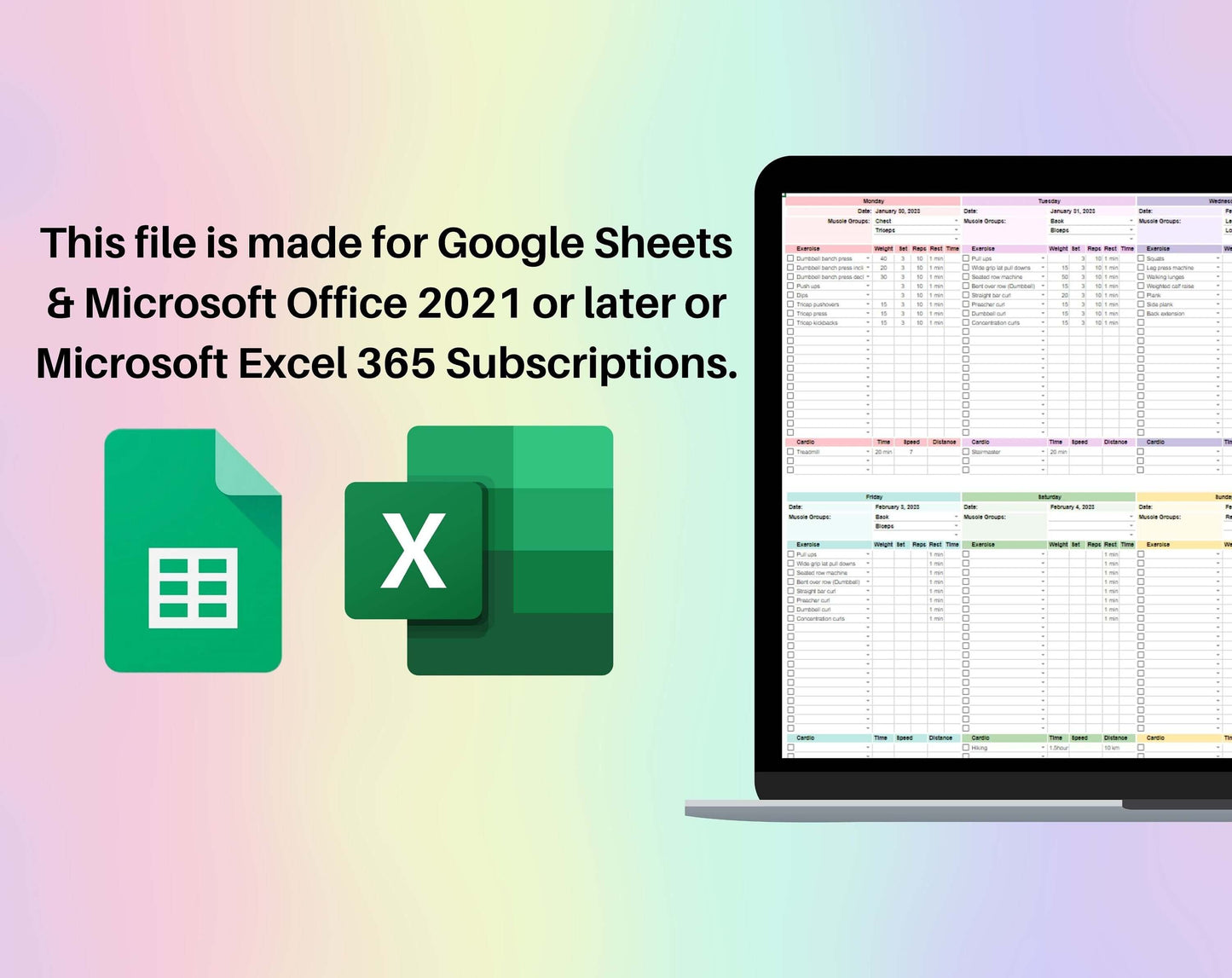 Workout Planner Spreadsheet Google Sheets Excel Exercise Tracker Gym Checklist Fitness Template Weightlifting Strength Training Pilates