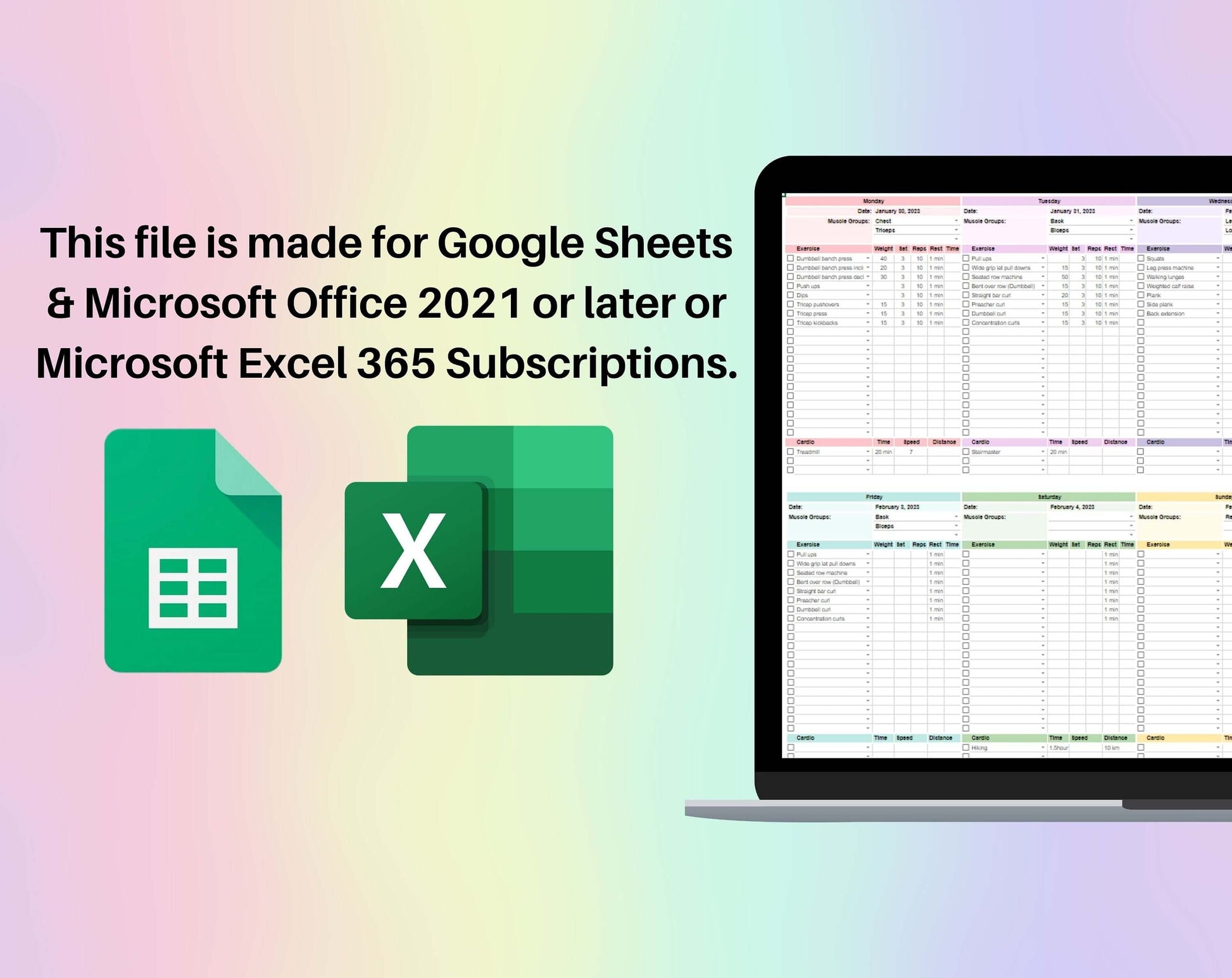 Workout Planner Spreadsheet Google Sheets Excel Exercise Tracker Gym Checklist Fitness Template Weightlifting Strength Training Pilates