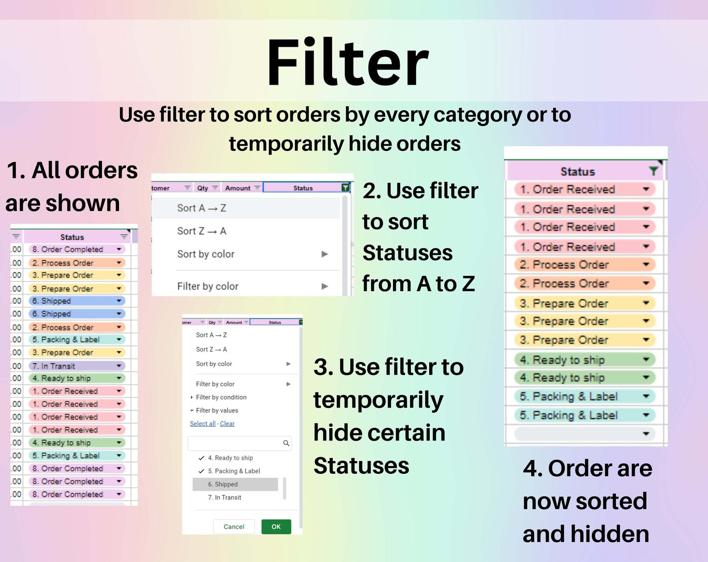 Order Tracker Google Sheets Excel Template Small Business Spreadsheet Digital Order Sales Log Monthly Order Status Management Order Manager