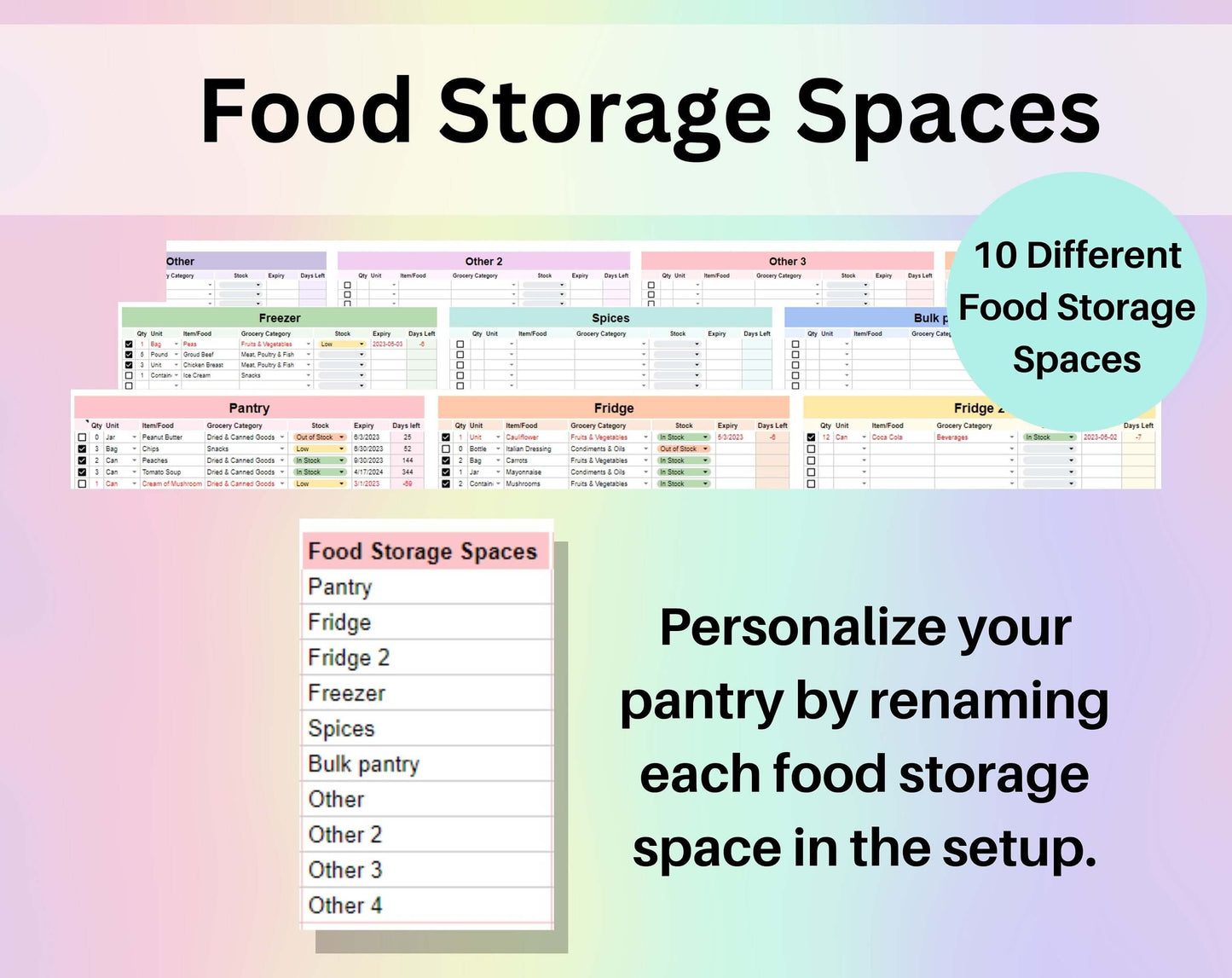 Pantry Inventory Tracker Spreadsheet Google Sheets Excel Food Inventory Checklist Automatic Shopping Grocery List Freezer Spice Kitchen