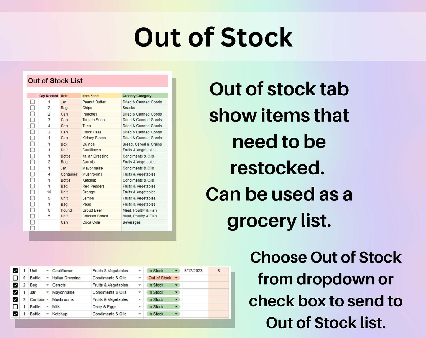 Pantry Inventory Tracker Spreadsheet Google Sheets Excel Food Inventory Checklist Automatic Shopping Grocery List Freezer Spice Kitchen