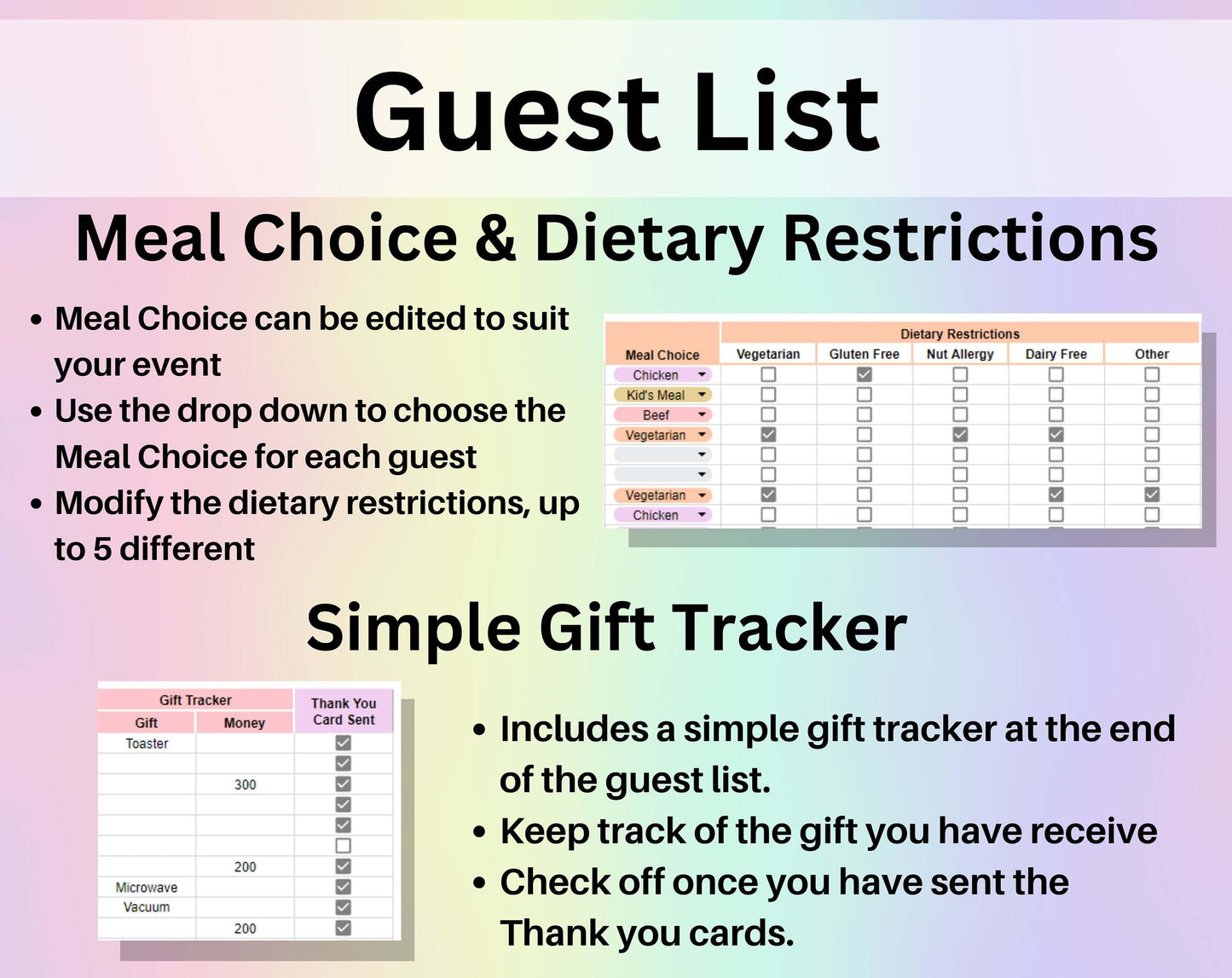Wedding Guest List & Seating Chart Spreadsheet Google Sheets Wedding Planner Guest Dashboard and Tracker Digital Wedding Tables Number List