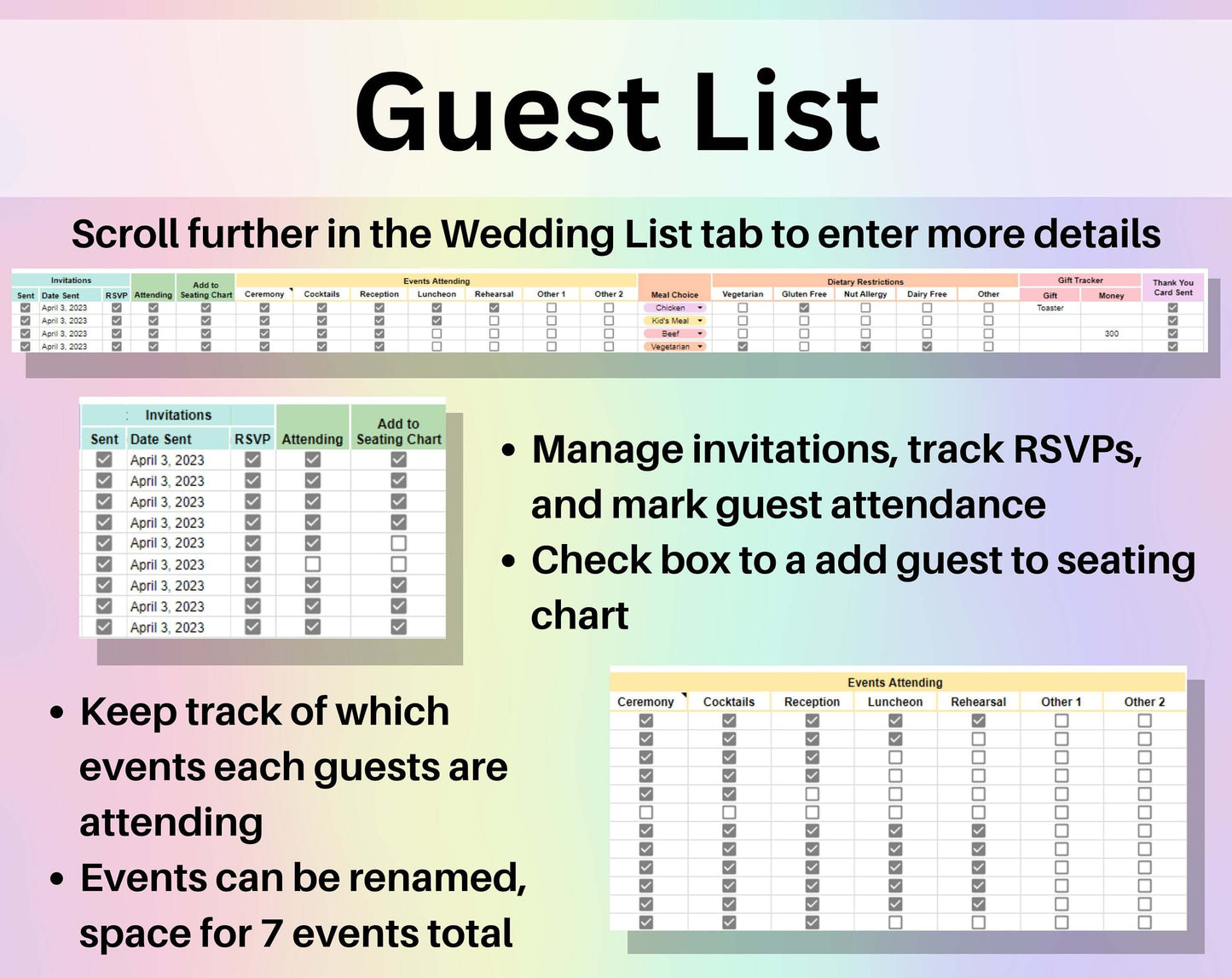 Wedding Guest List & Seating Chart Spreadsheet Google Sheets Wedding Planner Guest Dashboard and Tracker Digital Wedding Tables Number List