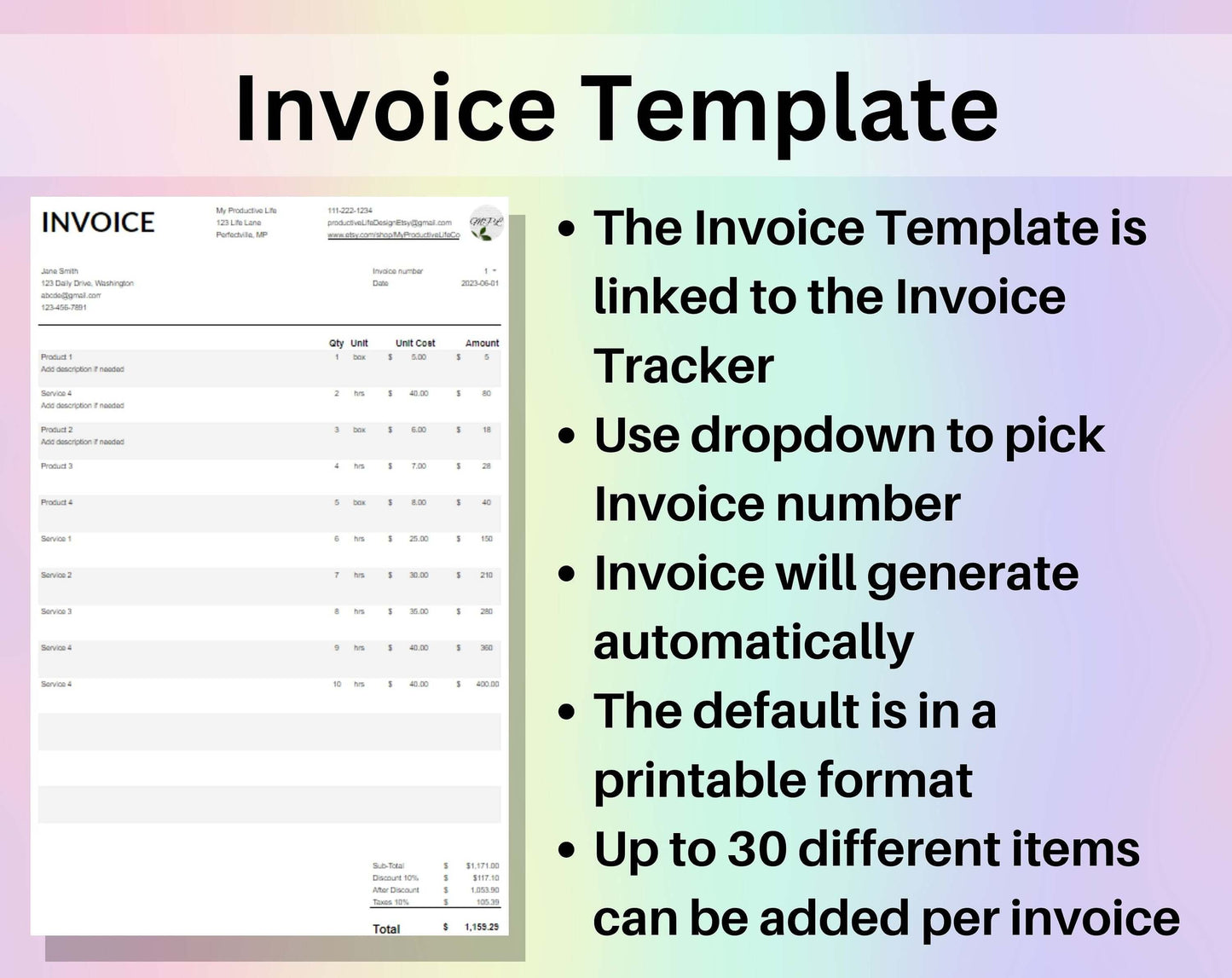 Invoice Generator & Tracker Google Sheets Automated Invoice Template Small Business Invoice Manager Spreadsheet Payment Tracker Job Estimate