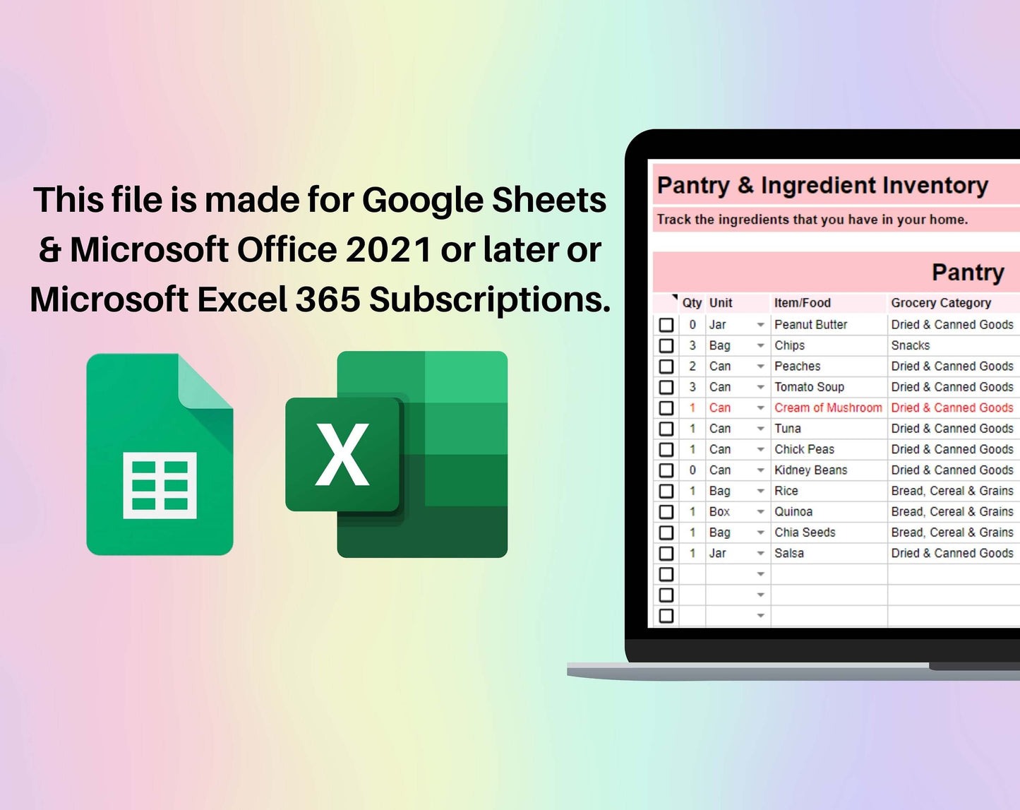 Pantry Inventory Tracker Spreadsheet Google Sheets Excel Food Inventory Checklist Automatic Shopping Grocery List Freezer Spice Kitchen