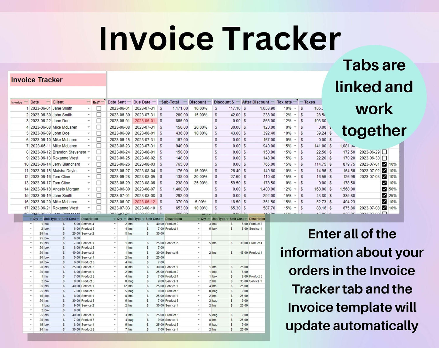 Invoice Generator & Tracker Google Sheets Automated Invoice Template Small Business Invoice Manager Spreadsheet Payment Tracker Job Estimate