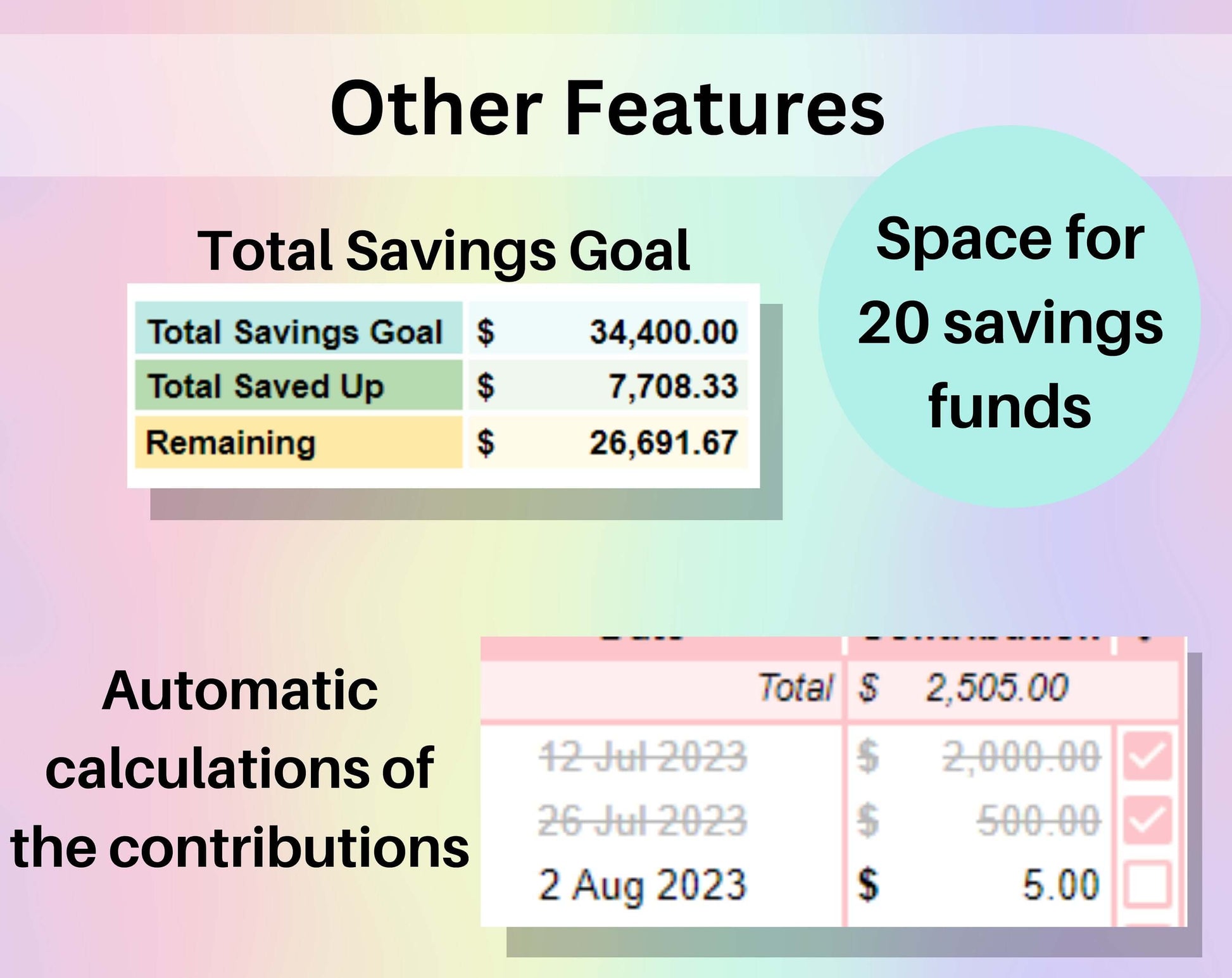 Savings Planner Template Reach Your Financial Goals Tracker Spreadsheet Google Sheets Excel Digital Savings Calculator Saving Fund Worksheet