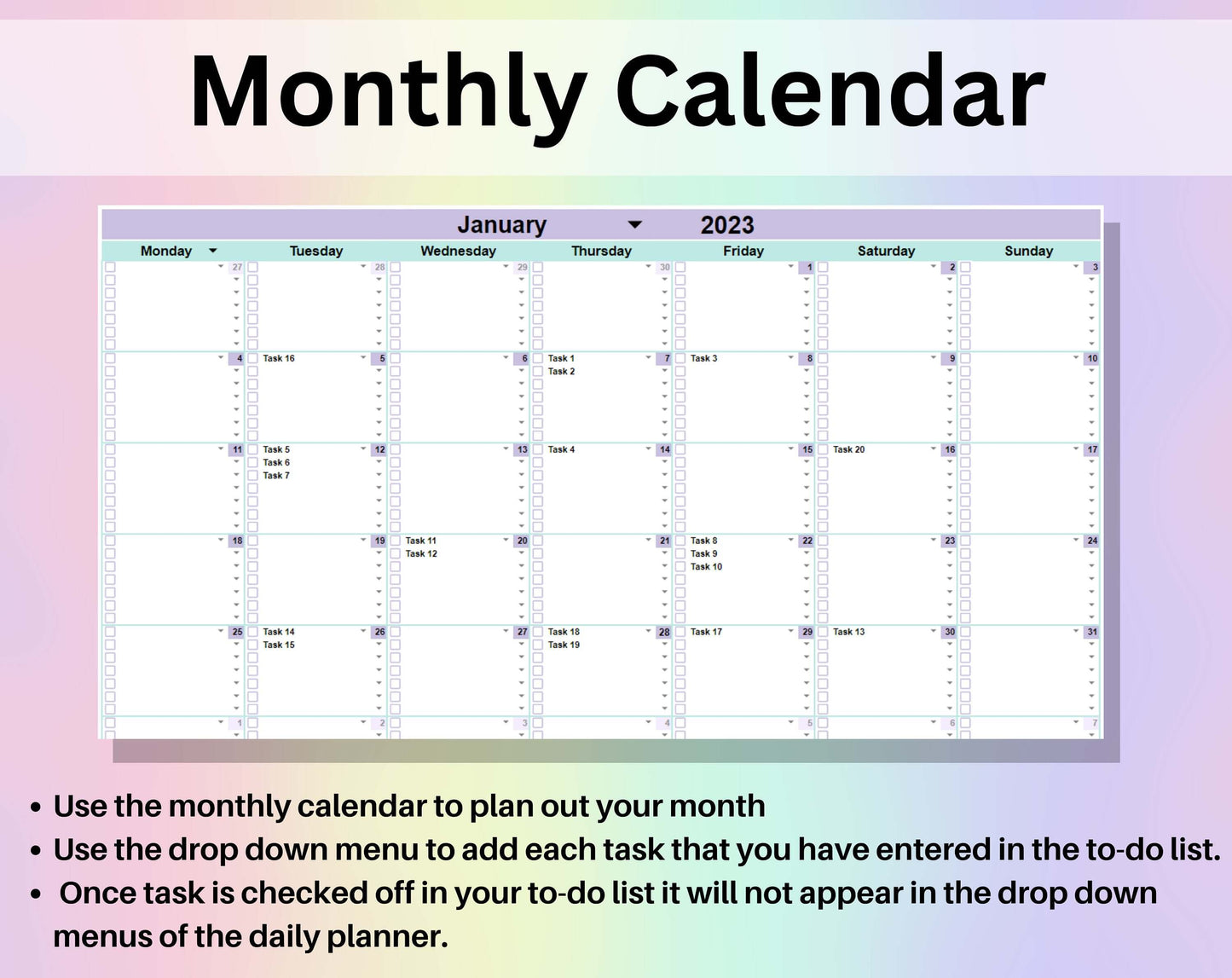 To-Do List Template Spreadsheet Google Sheets Excel Weekly & Daily Task Tracker Digital Productivity Planner To Do List Checklist Brain Dump