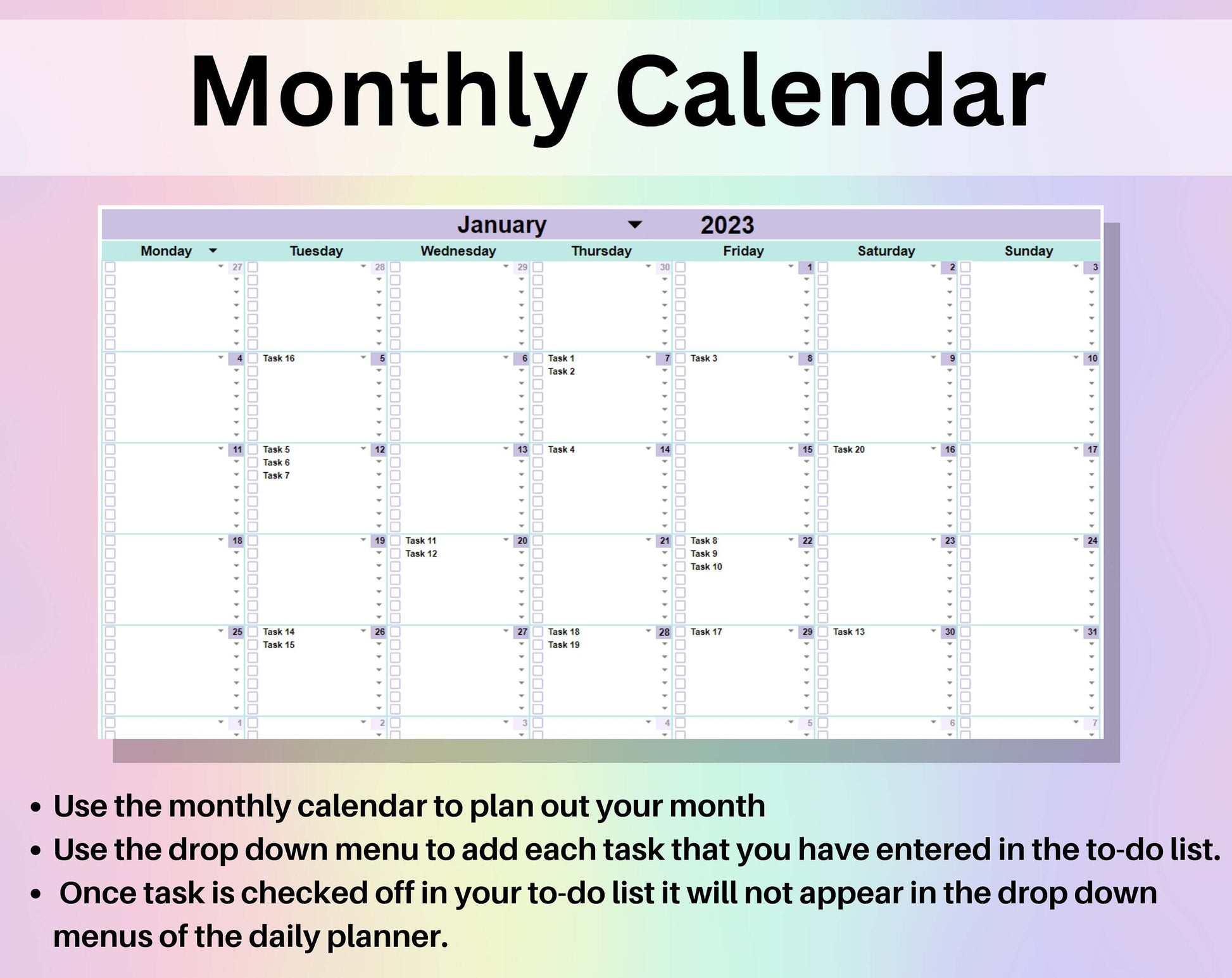 To-Do List Template Spreadsheet Google Sheets Excel Weekly & Daily Task Tracker Digital Productivity Planner To Do List Checklist Brain Dump