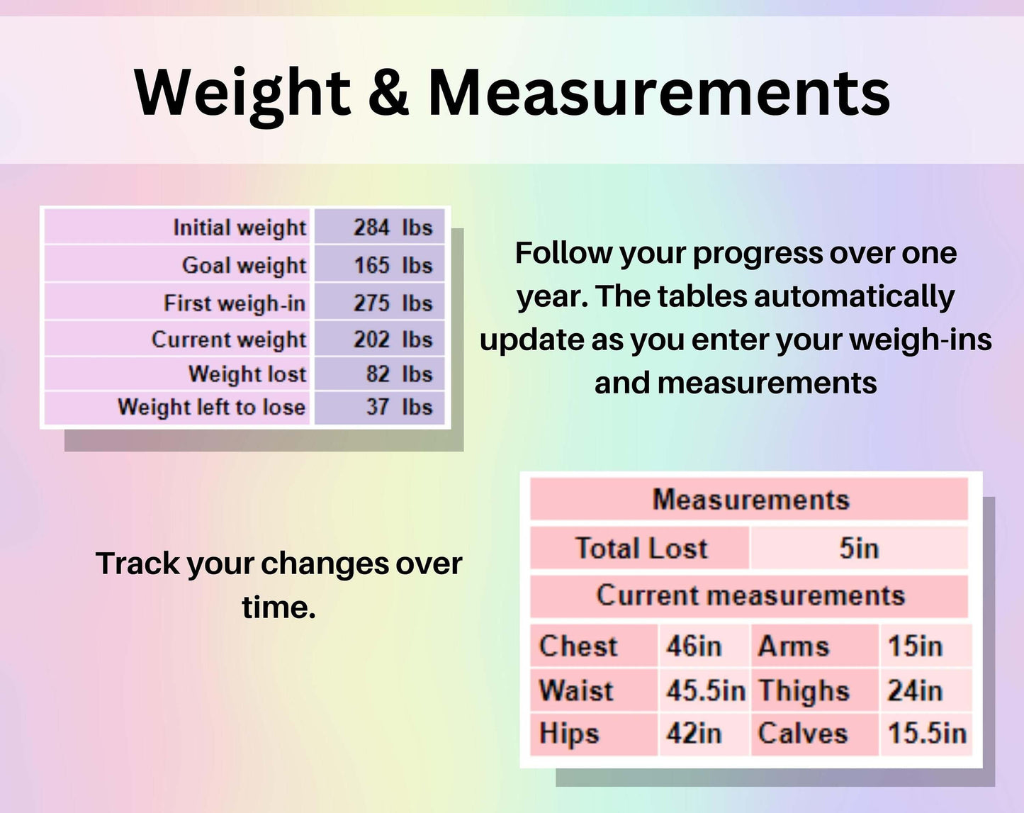Weight Loss Tracker Spreadsheet Google Sheets Excel Weight Tracker Daily Weekly Diet Weigh-in Chart Weight Loss Journal Health and Wellness