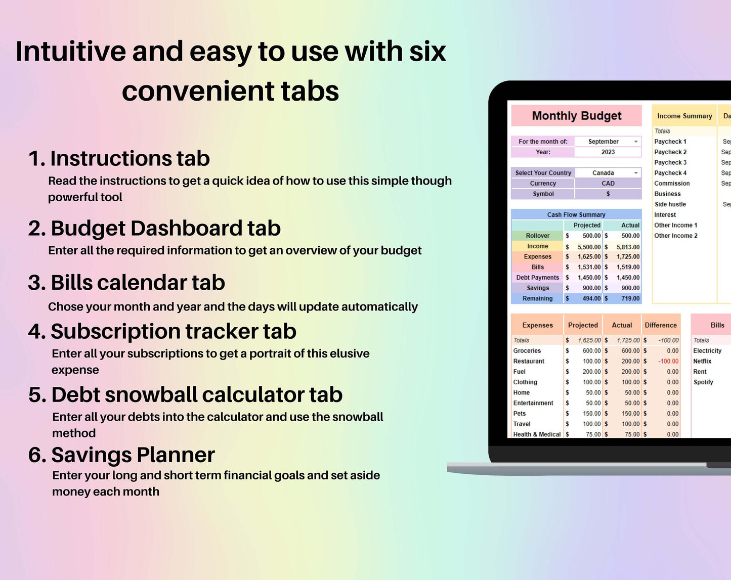 Ultimate 50/30/20 Budget Spreadsheet Google Sheets Excel Template Weekly Biweekly Monthly Financial Planner Debt Snowball 70/20/10 Budgeting
