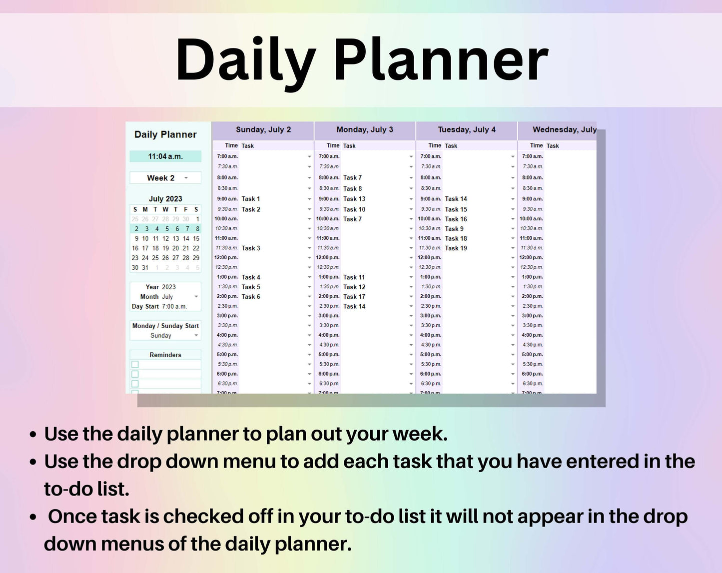 To-Do List Template Spreadsheet Google Sheets Excel Weekly & Daily Task Tracker Digital Productivity Planner To Do List Checklist Brain Dump
