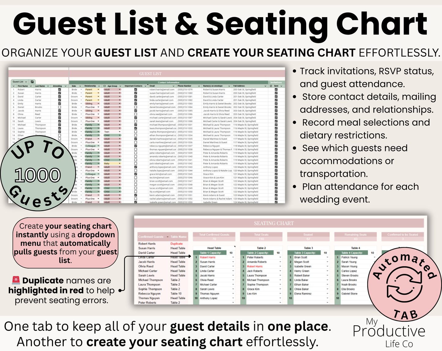 Ultimate Wedding Planner Spreadsheet: Budget, Guest List, Vendors, Timeline (Google Sheets, Excel)