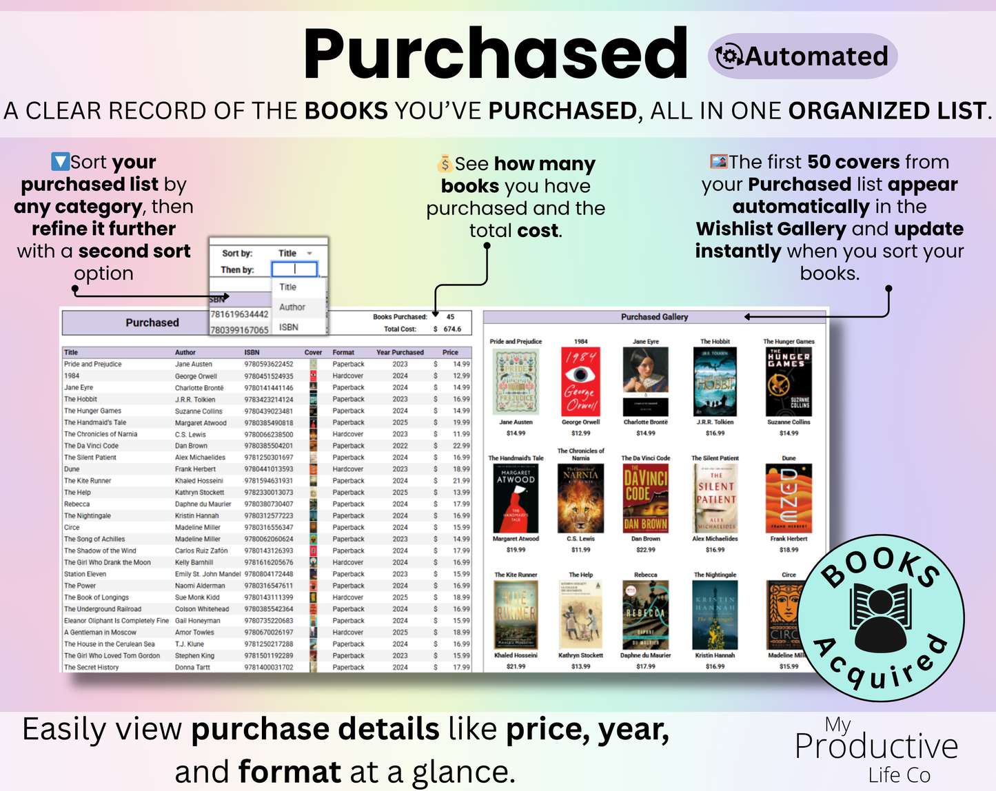 Book Tracker & Reading List Spreadsheet Google Sheets and Excel Book Template