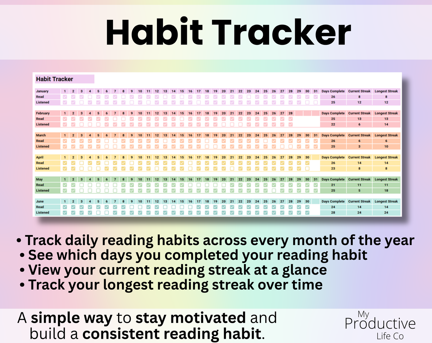 Book Tracker & Reading List Spreadsheet Google Sheets and Excel Book Template