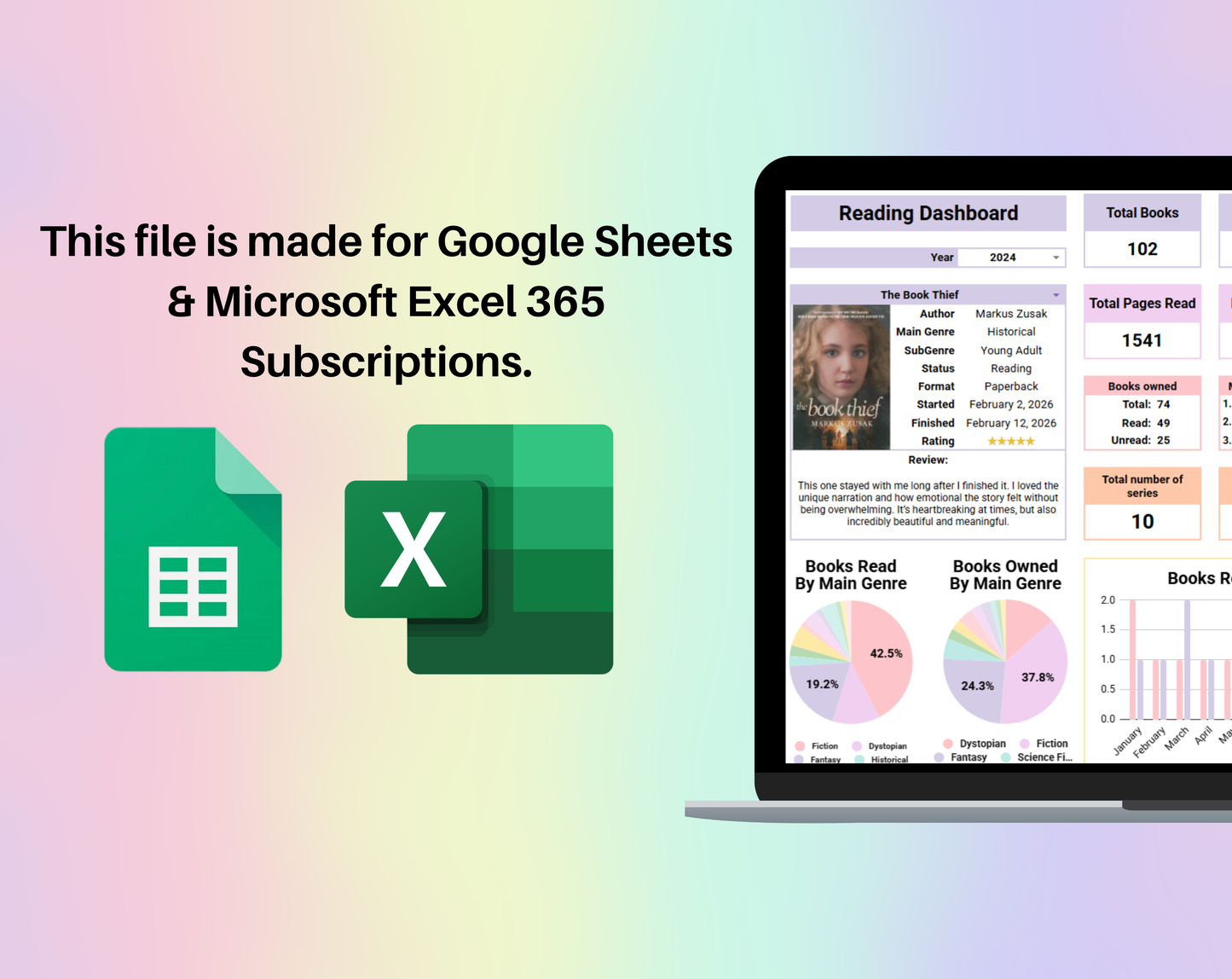 Book Tracker & Reading List Spreadsheet Google Sheets and Excel Book Template