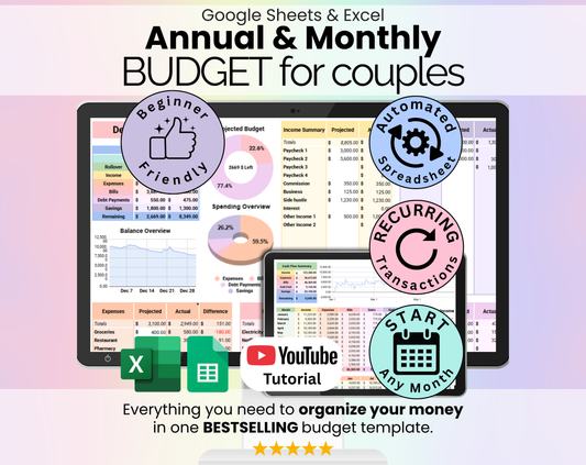Annual & Monthly Budget for Couples for Google Sheets and Excel