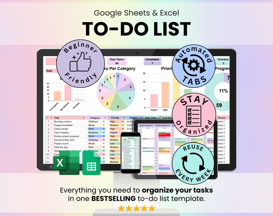 To-Do List Template Spreadsheet Google Sheets and Excel Template