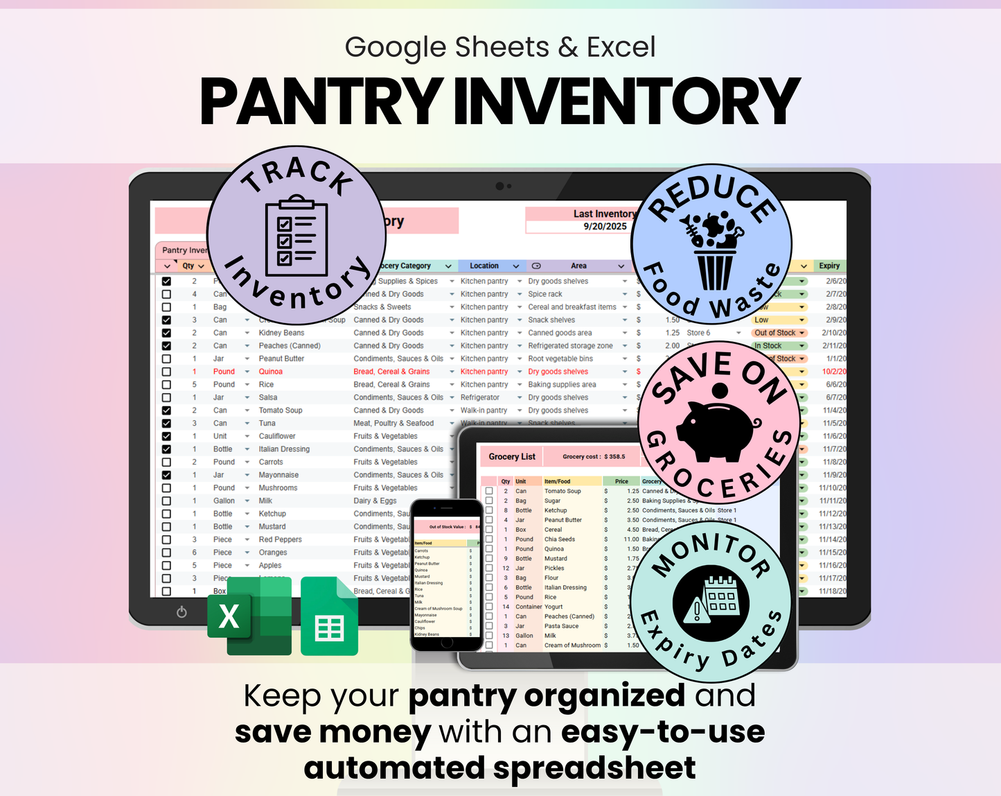 Pantry Inventory Tracker Spreadsheet Google Sheets and Excel Template
