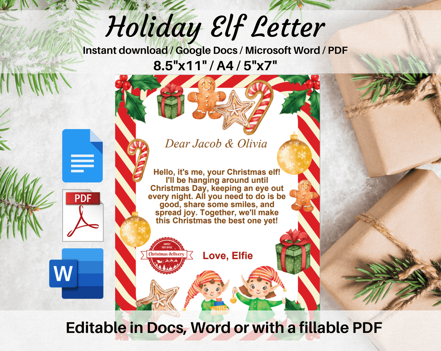 Holiday Elf Letter Fillable PDF Editable in Microsoft Word & Google Docs