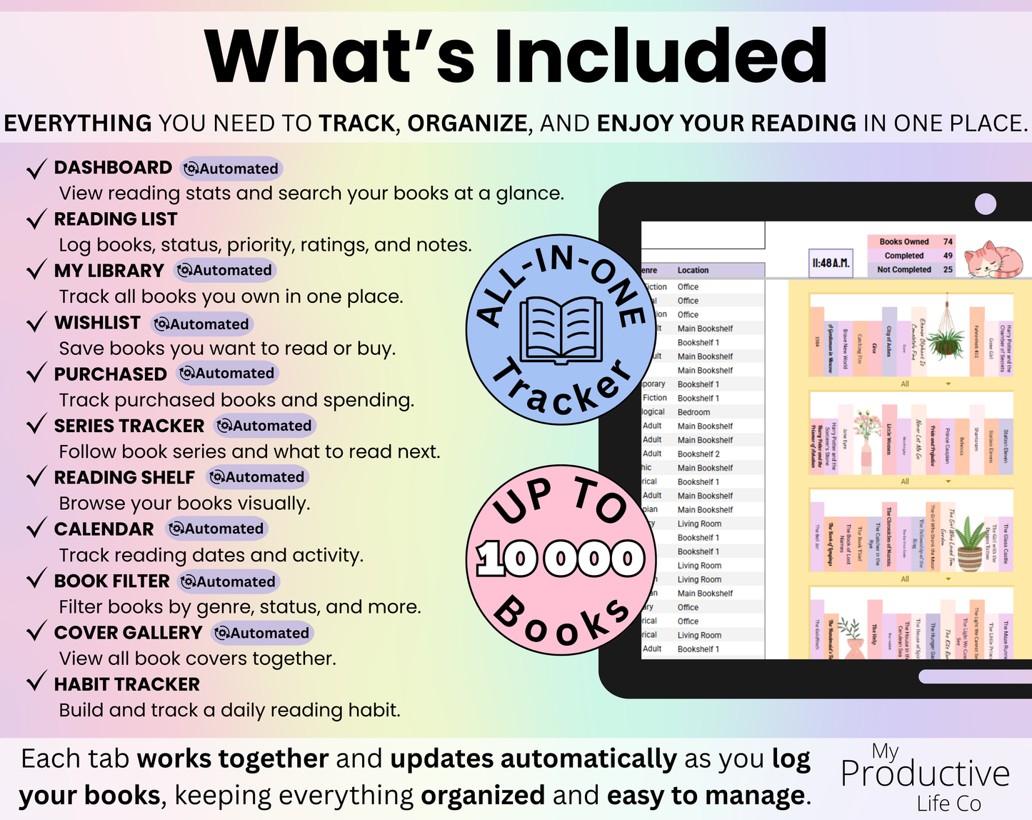 Book Tracker & Reading List Spreadsheet Google Sheets and Excel Book Template