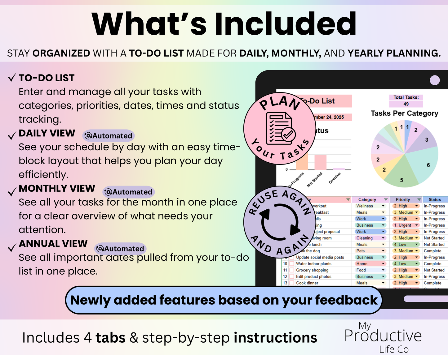 To-Do List Template Spreadsheet Google Sheets and Excel Template
