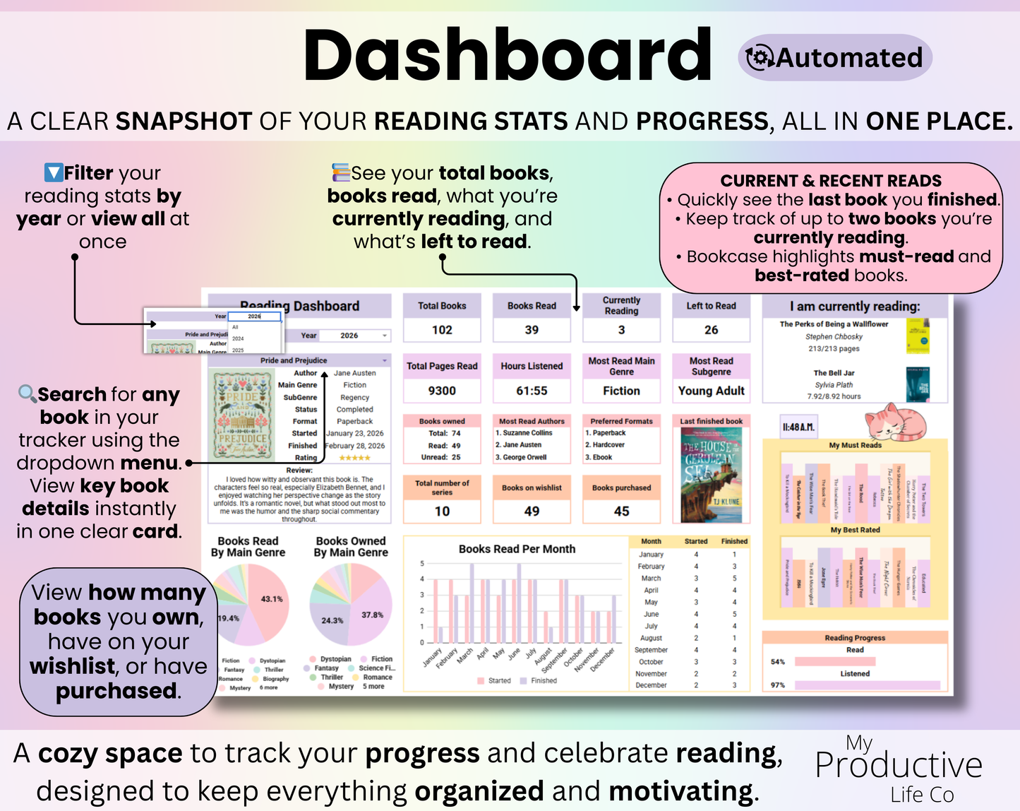 Book Tracker & Reading List Spreadsheet Google Sheets and Excel Book Template