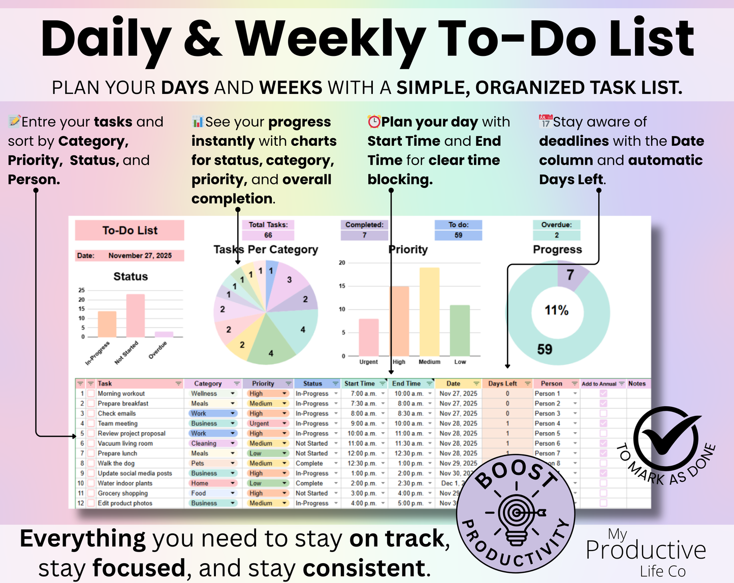 To-Do List Template Spreadsheet Google Sheets and Excel Template