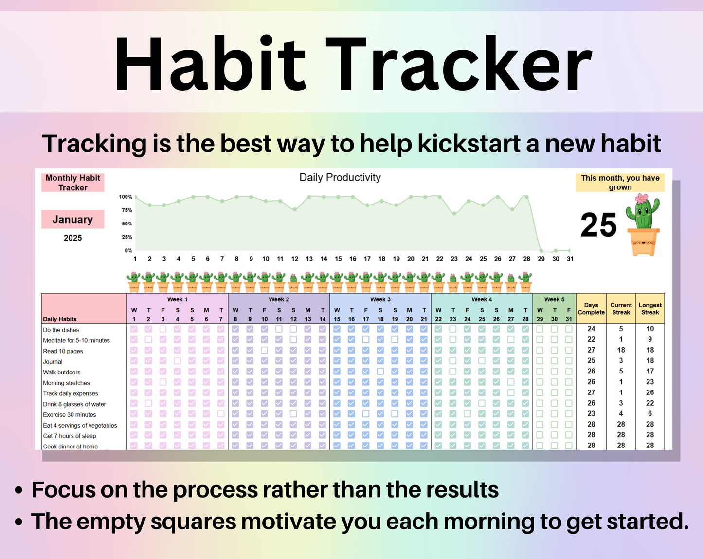 Habit Tracker Spreadsheet Google Sheets Productivity Template