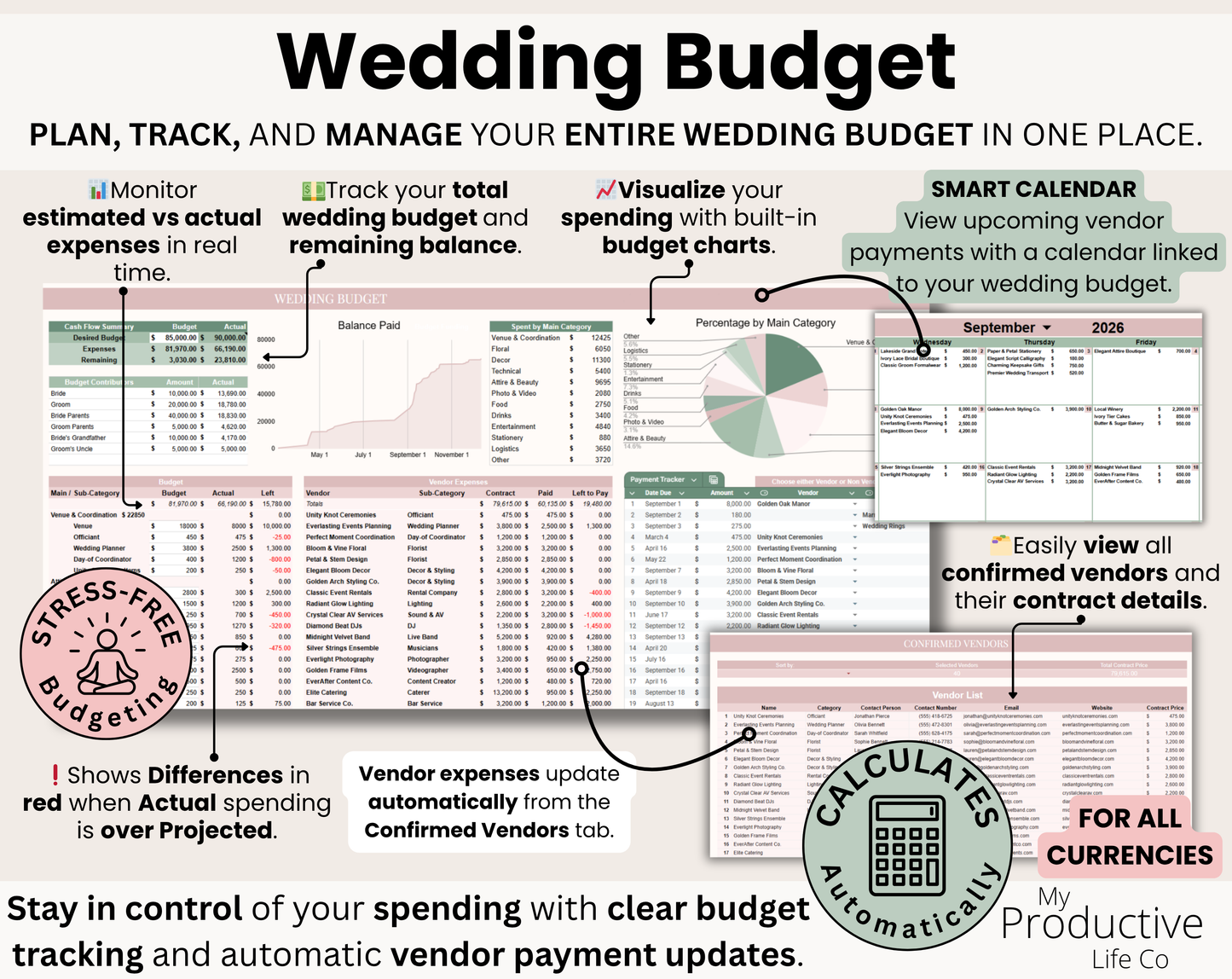 Ultimate Wedding Planner Spreadsheet: Budget, Guest List, Vendors, Timeline (Google Sheets, Excel)